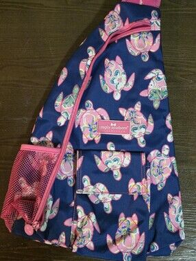 Simply Southern Navy Pink Floral Turtle Sling Backpack